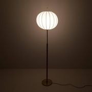 Mid-century floor lamp in brass and oak by Falkenbergs Belysning, Sweden, 1960s.
