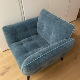 Fauteuil tissu bleu canard