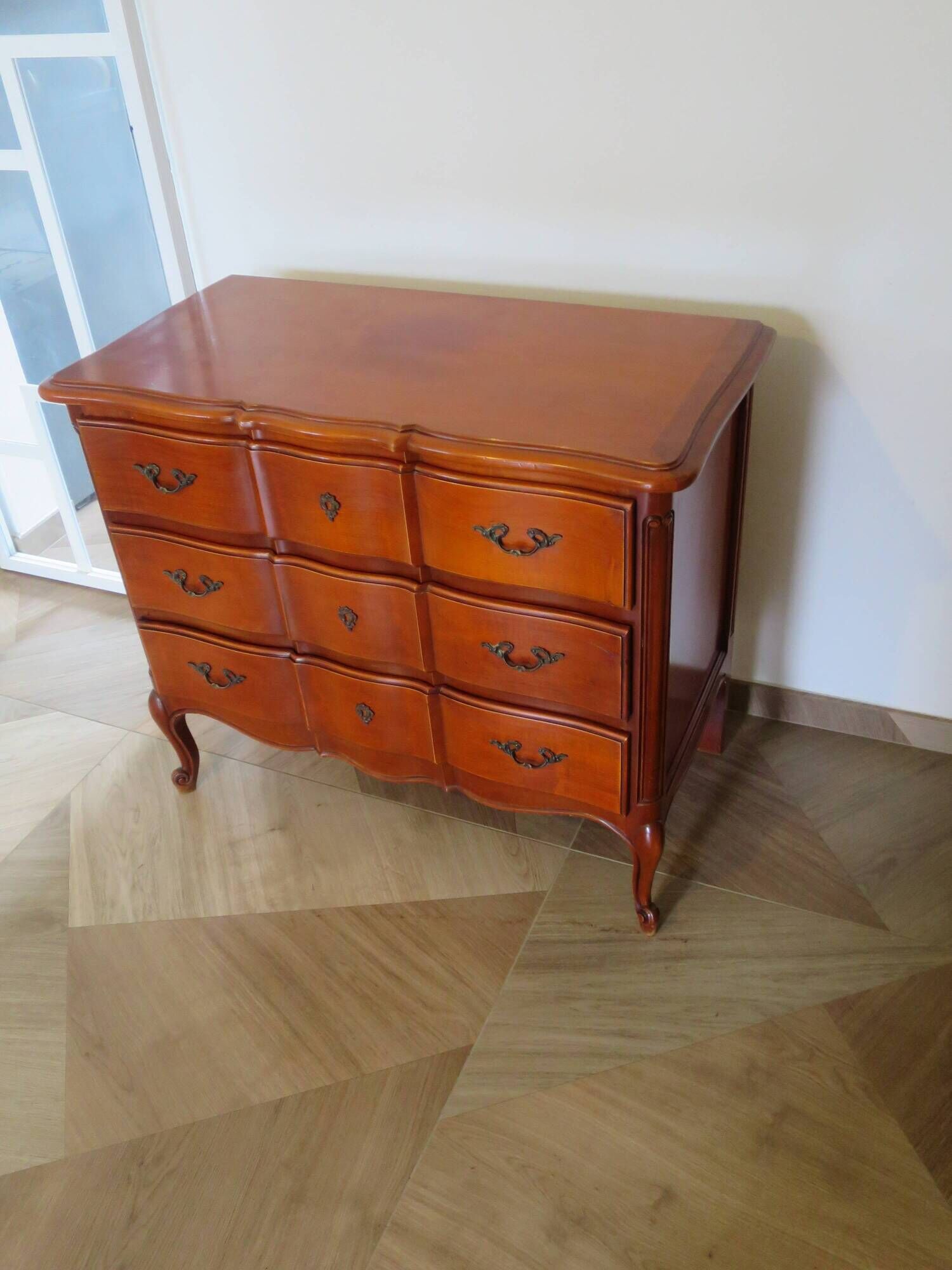 3-drawer chest of drawers in Louis XV style cherry wood, 1980s