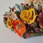 Applied bouquet of flowers in slipware Art Nouveau