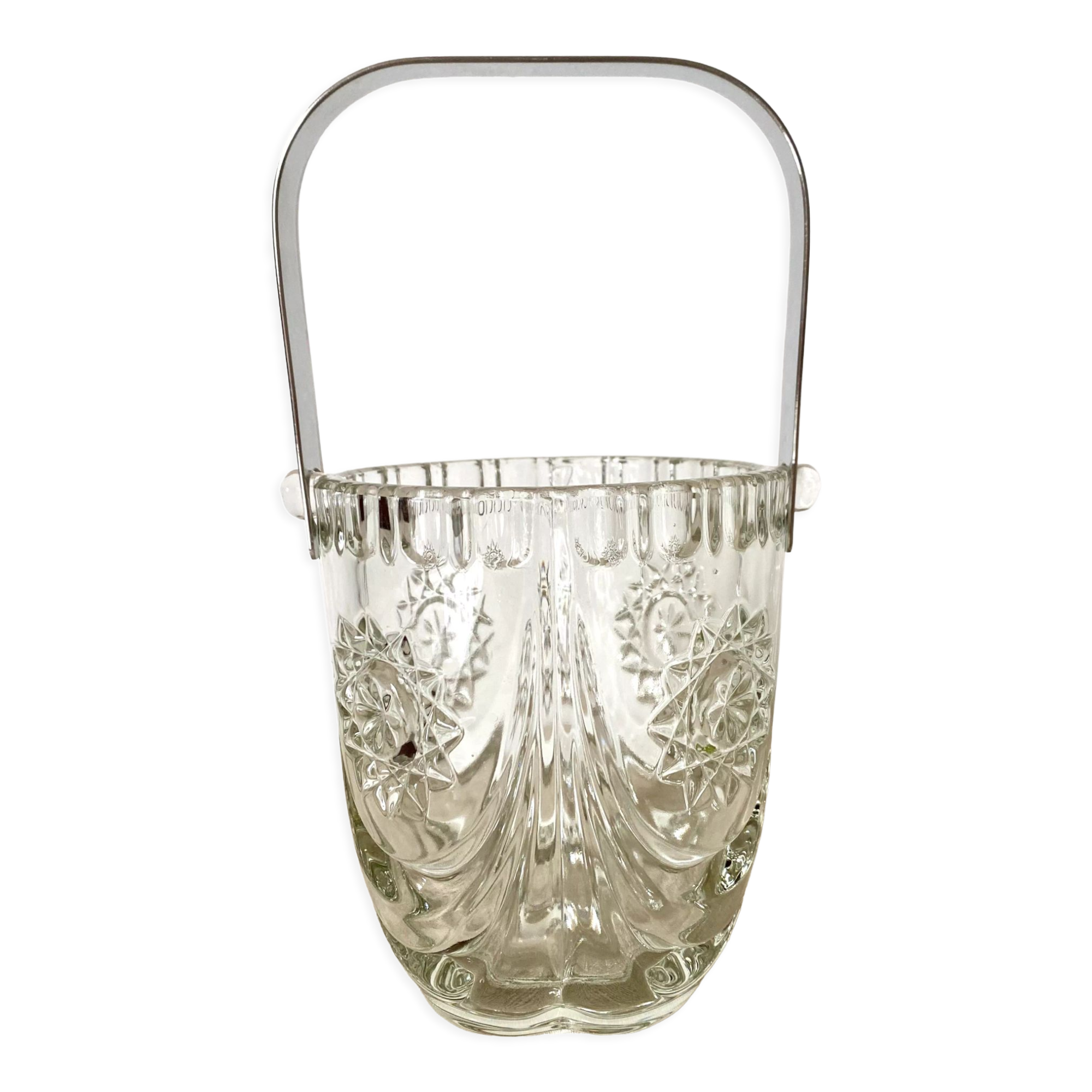 Seau à glaçons vintage verre et métal argenté