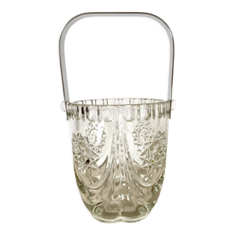 Vintage glass and silver metal ice bucket