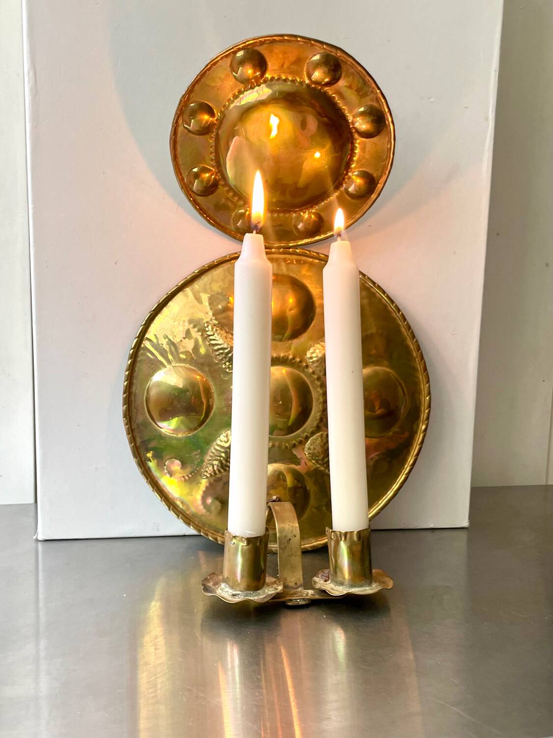 Large Antique  Brass Wall Candle holder  Sconce  height 35 cm