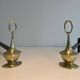Paire de Chenets en Bronze Néoclassiques en Forme de Lampes Antiques à Anne