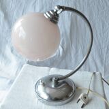 Pink opaline opaline chrome art deco table lamp 1930