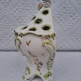 Moustiers ceramic flower pick with bird and flower decor