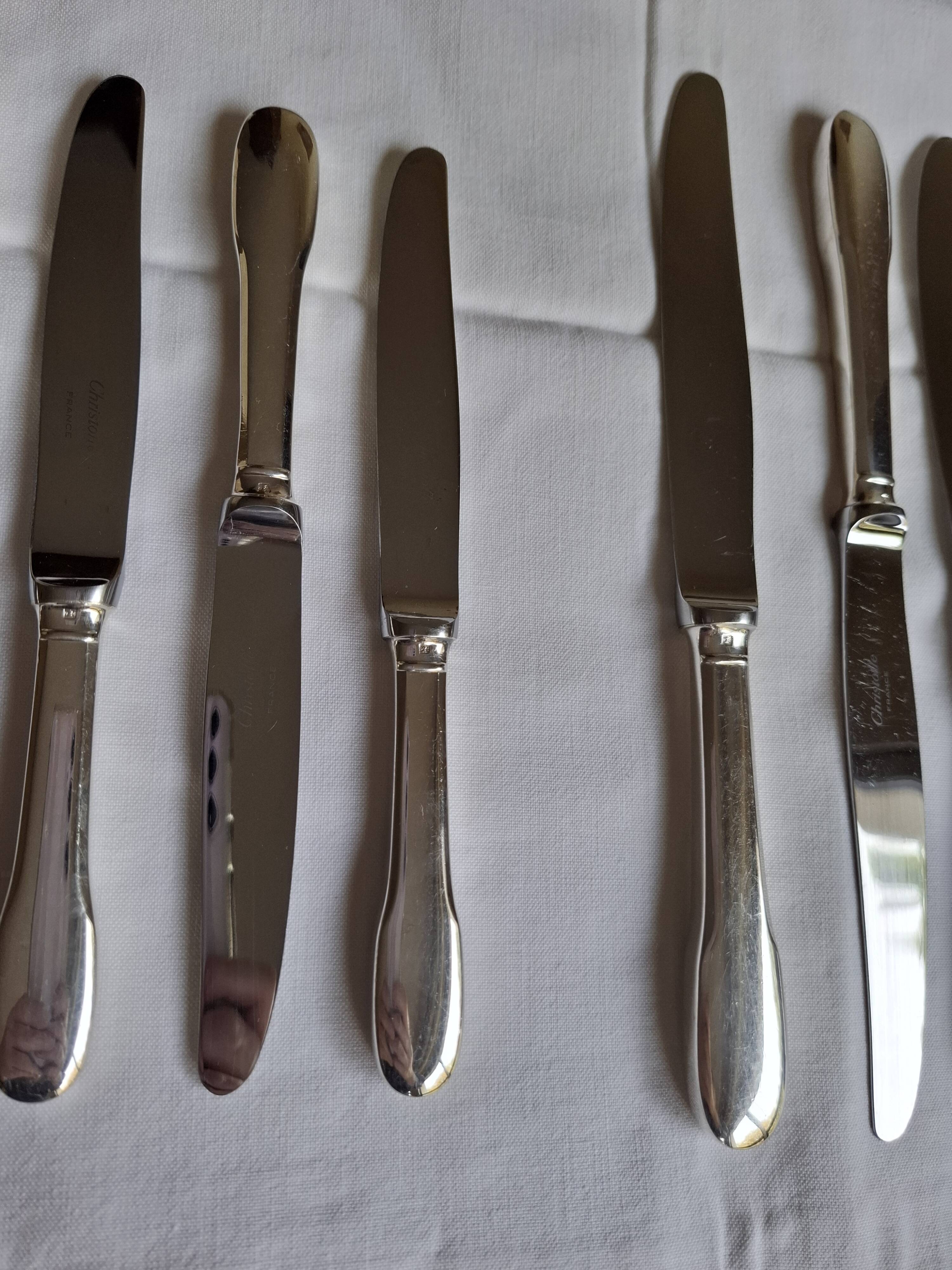 24 silver-plated Christofle Cluny Uniplat Vieux-Paris knives (2 x 12)