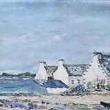 Tableau HST Maurice Agizeau (né en 1945) "Maisons de pêcheurs à Ouessant"