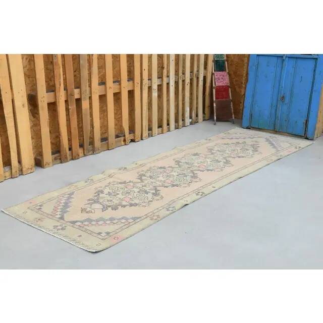 1970s vintage Turkish hand-knotted wool cotton pink runner rug 85x273