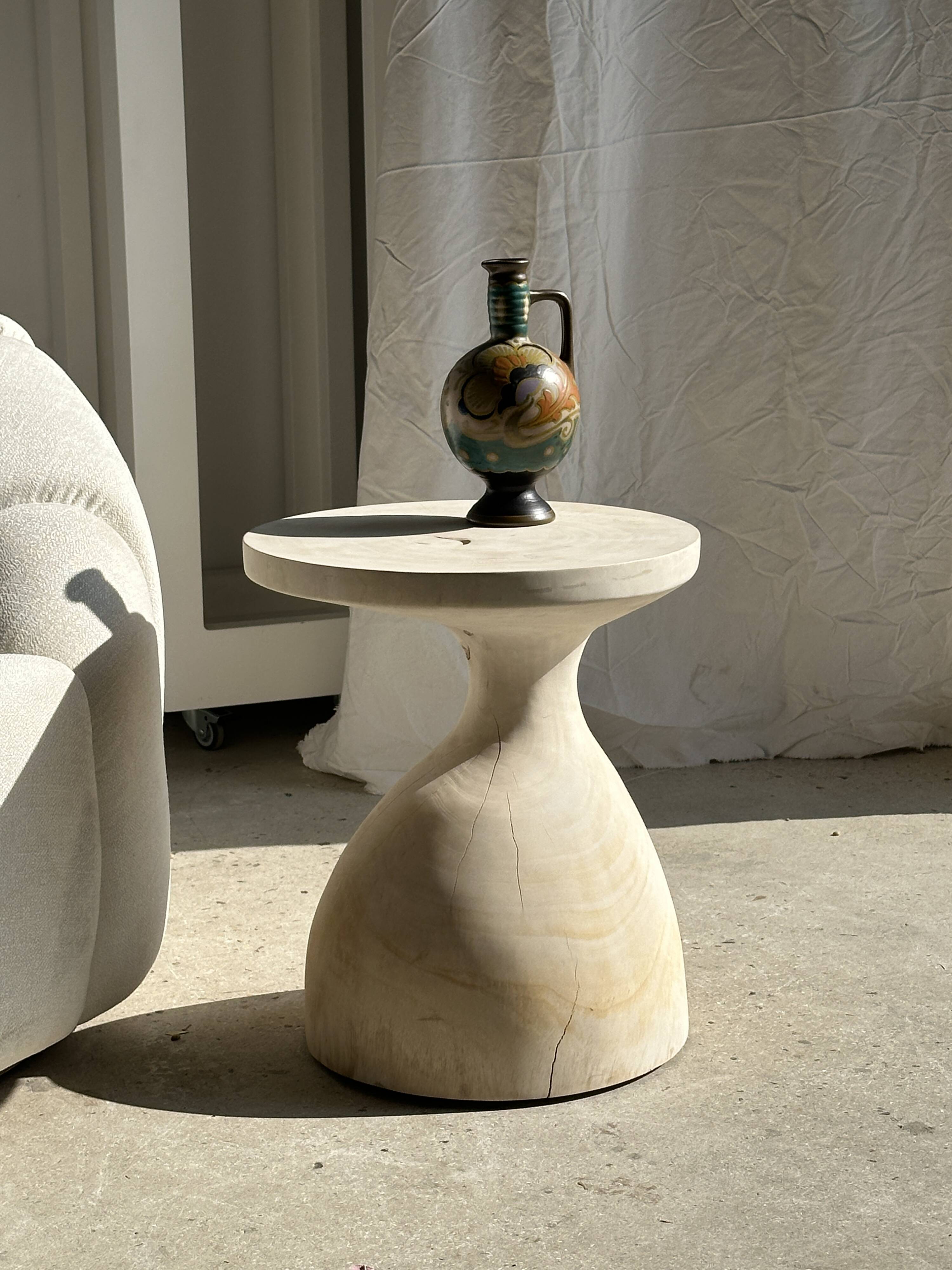 Large white circular armchair, white fabric upholstery