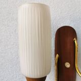 Apply in teak and 70s white glass