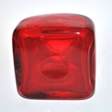 DESIGN square vase in red lined blown glass 11cm dlg Whitefriars