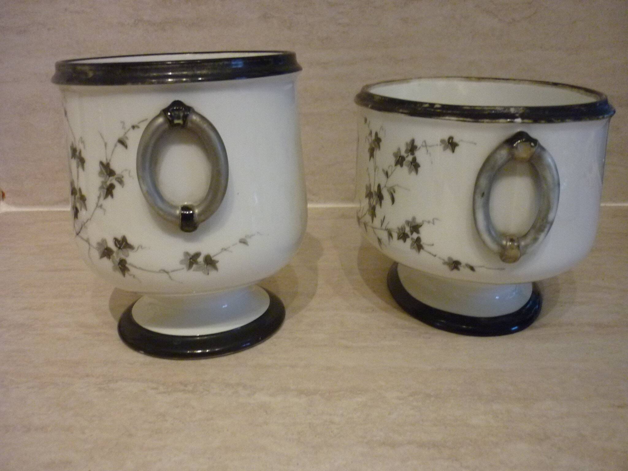Painted porcelain planter and pot signed P. AGIN
