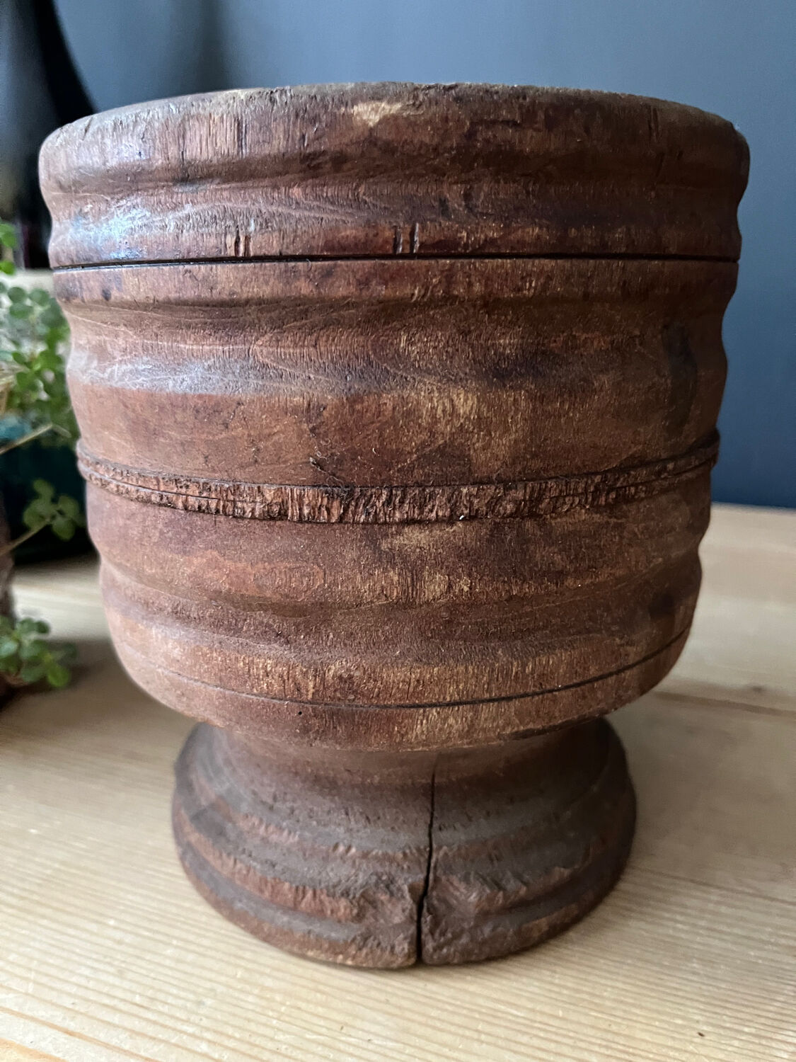 Old wooden mortar and pestle
