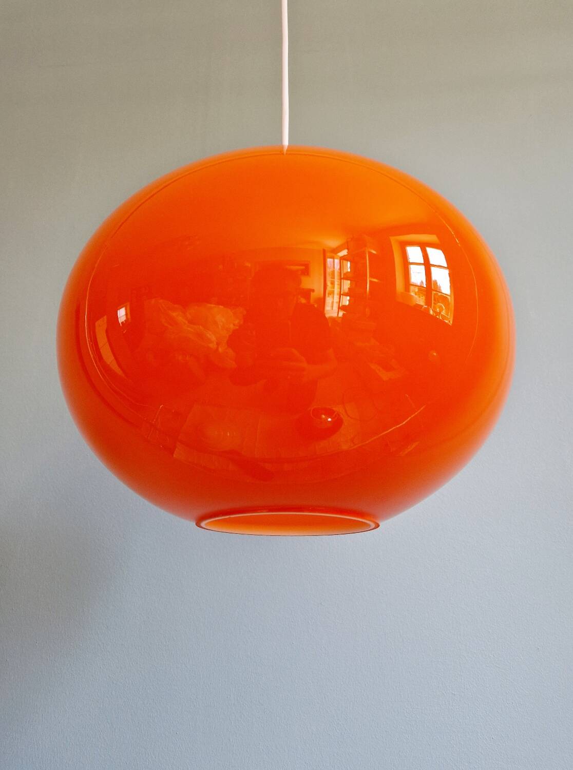 Large Space Age pendant light in orange opaline, 1960s-70s