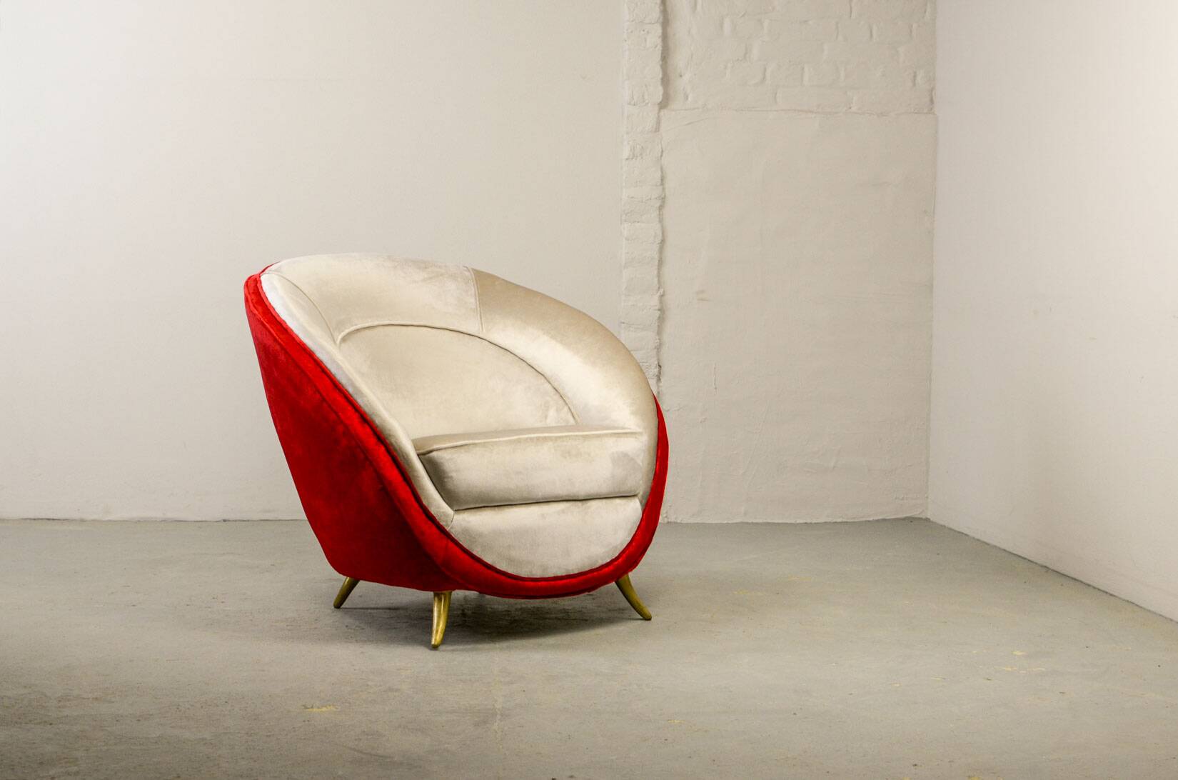 Guglielmo Veronesi Silver & Red Velvet Italian Lounge Chair for ISA Bergamo