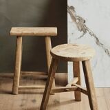 Round stool in raw elm