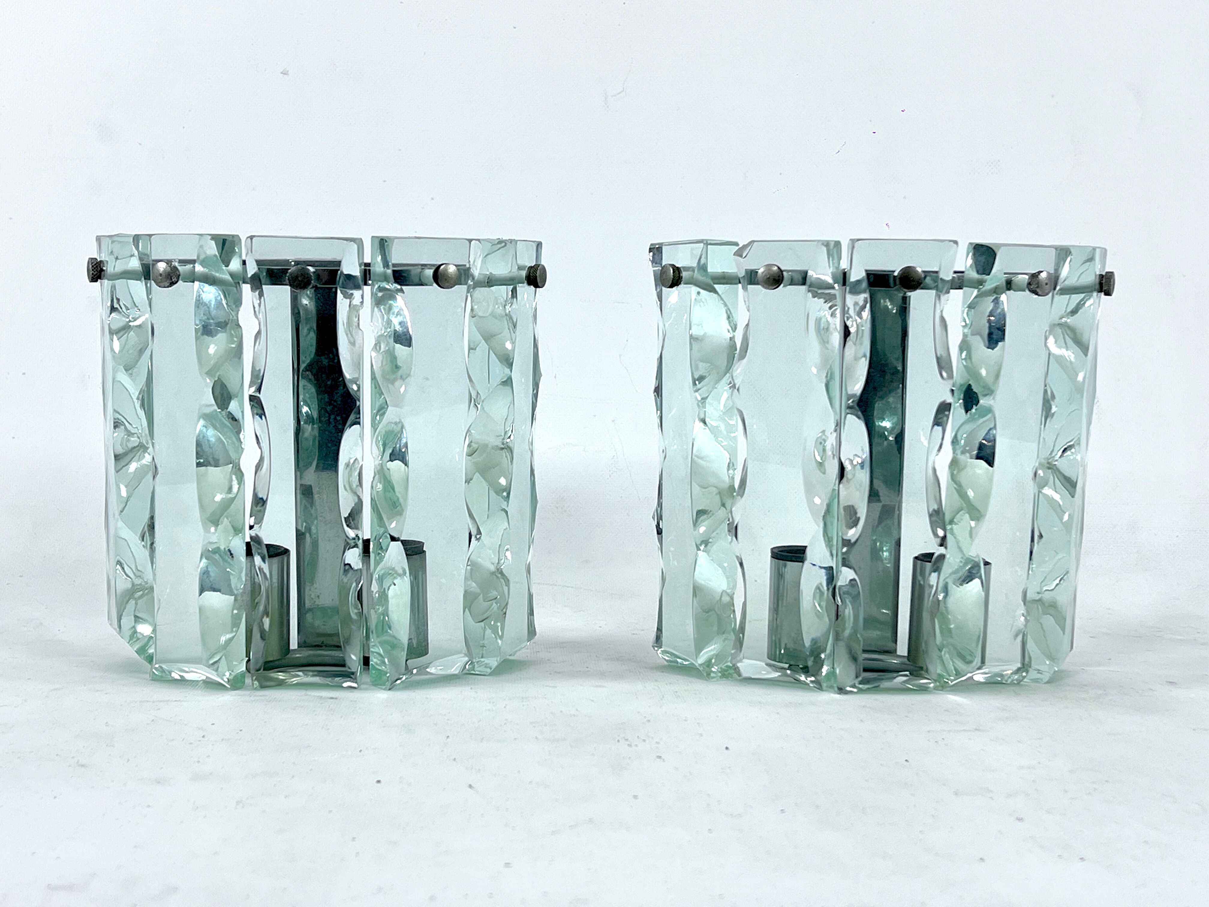 Set of two cut glass sconces by Zero Quattro, Italy 1970s