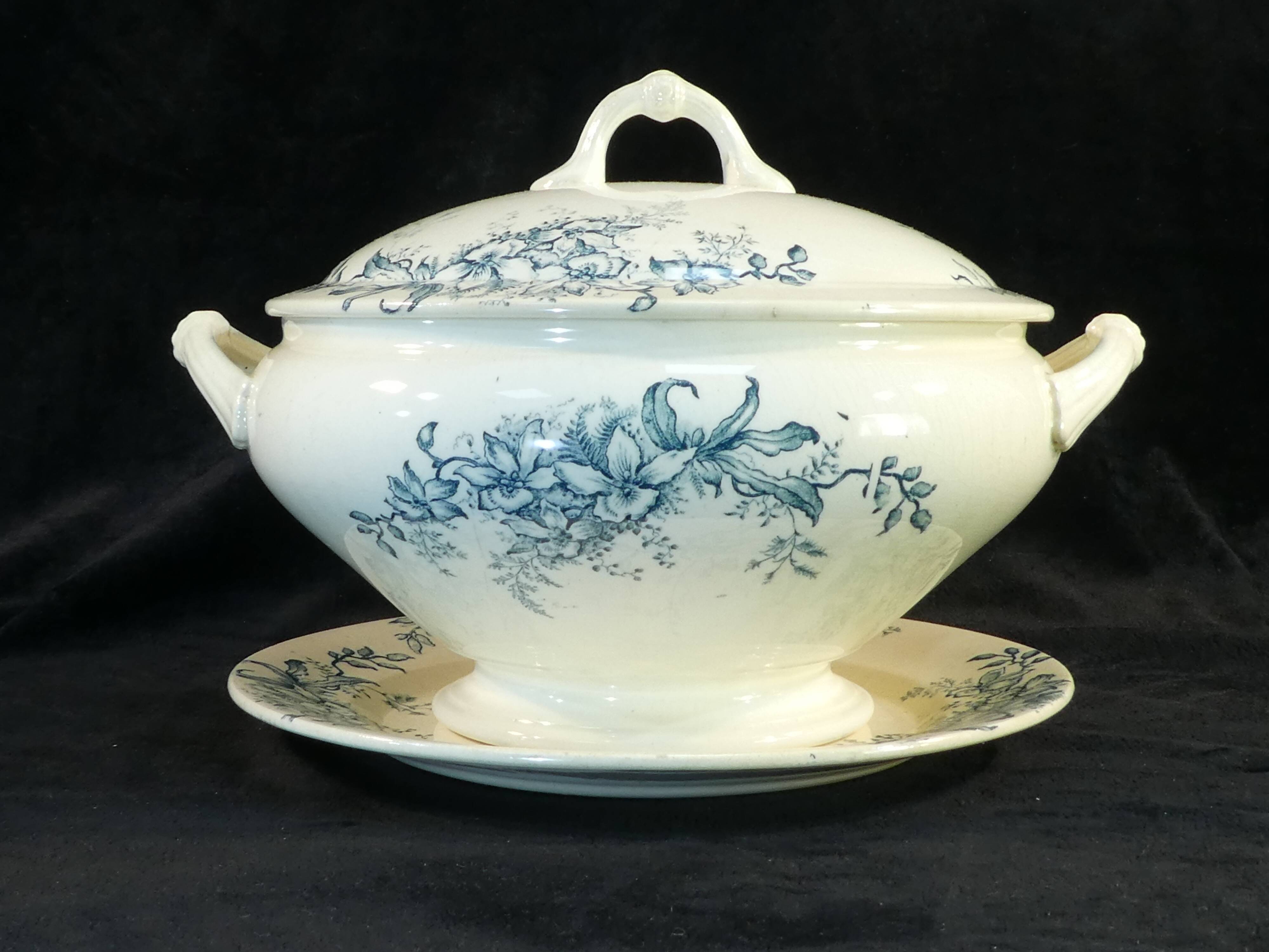 Soupiere in faience salins-les-bains floral decoration around 1900