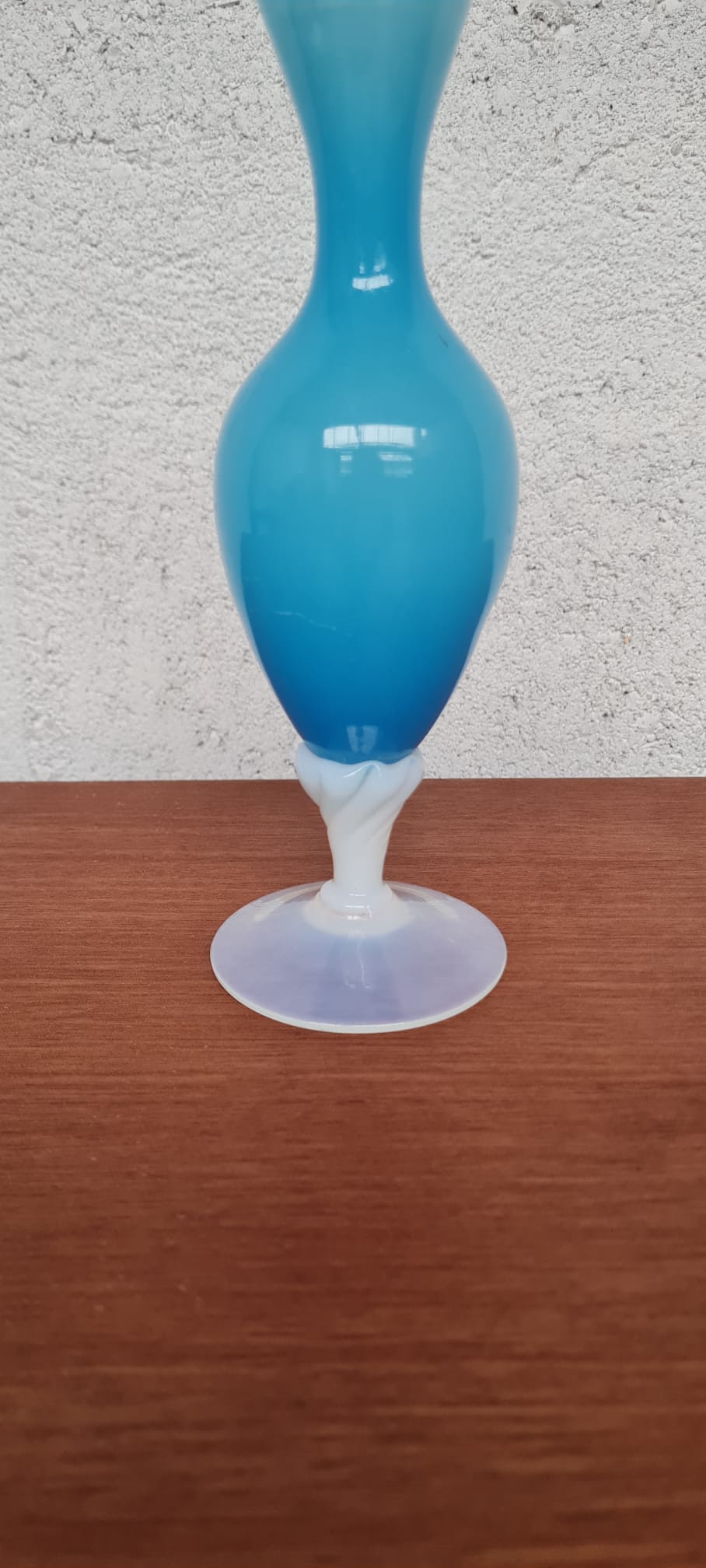 Blue and white opaline vase