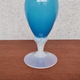 Blue and white opaline vase