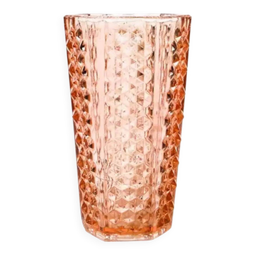 Studs vase, modernism, rose glass, Ząbkowice, Poland, 1970s