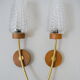 Pair of vintage wall lamps 1960 brass wood & glass