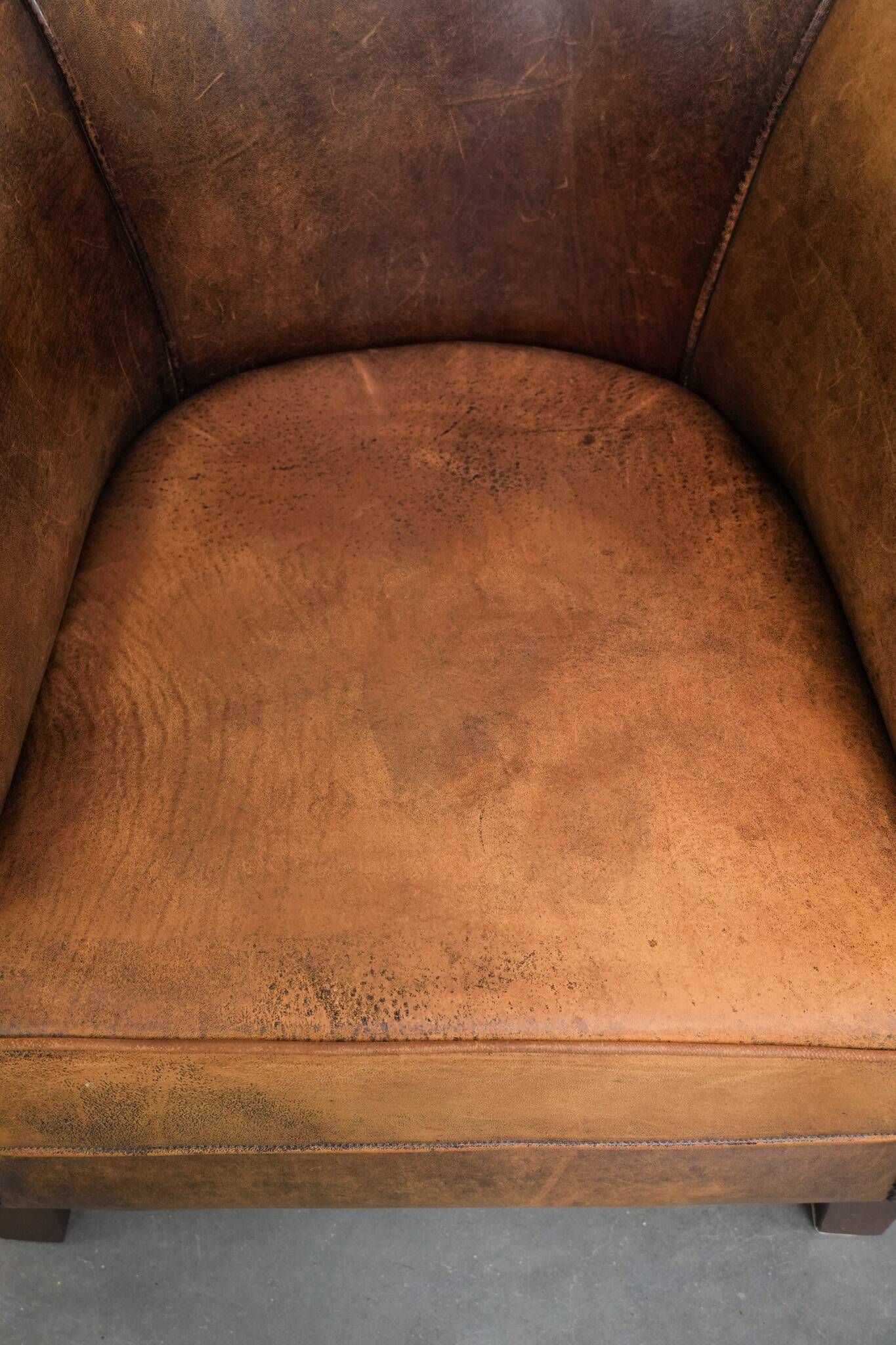 Vintage club chair in sheepskin leather with a characterful look