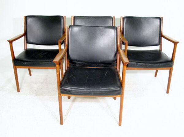 Set De fauteuils En Teck Et cuir Suède 1960