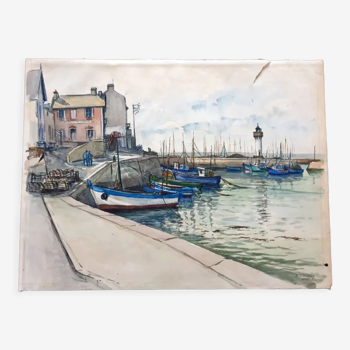 André Duculty (1912-1990) Watercolor on paper "Port Haliguen, Quiberon (Morbihan)" Signed below