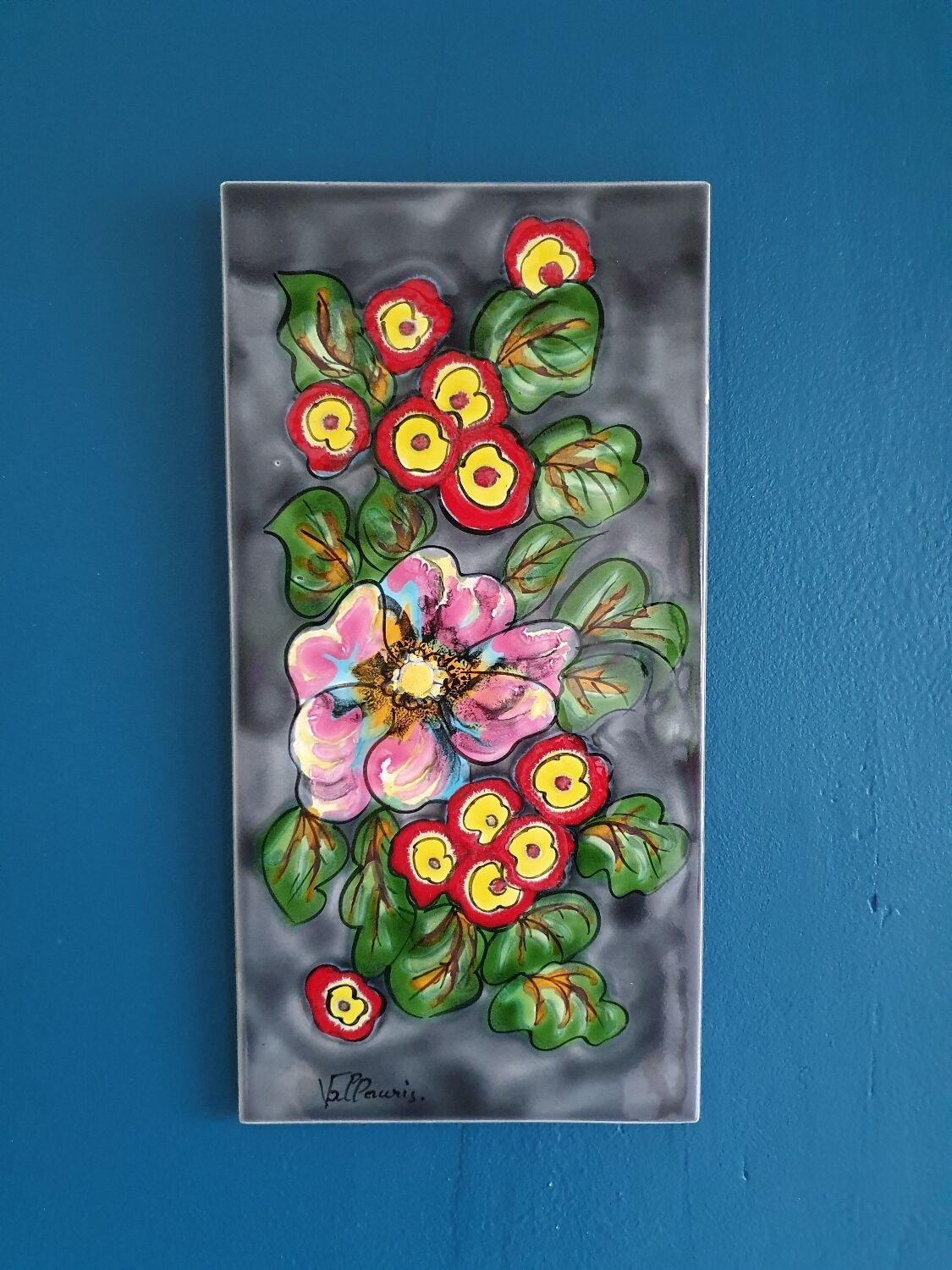 Wall plate tile / ceramic deco fleur vallauris hand painted france