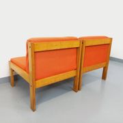 Set of 2 vintage Baumann armchairs in orange fabric and wood from the 80s