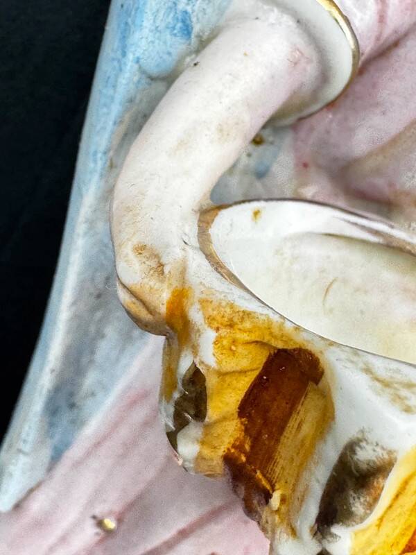 19th century polychrome plaster angel wall stoup