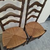 Set of 6 high-backed straw-seated chairs in solid oak from the early 1900s.