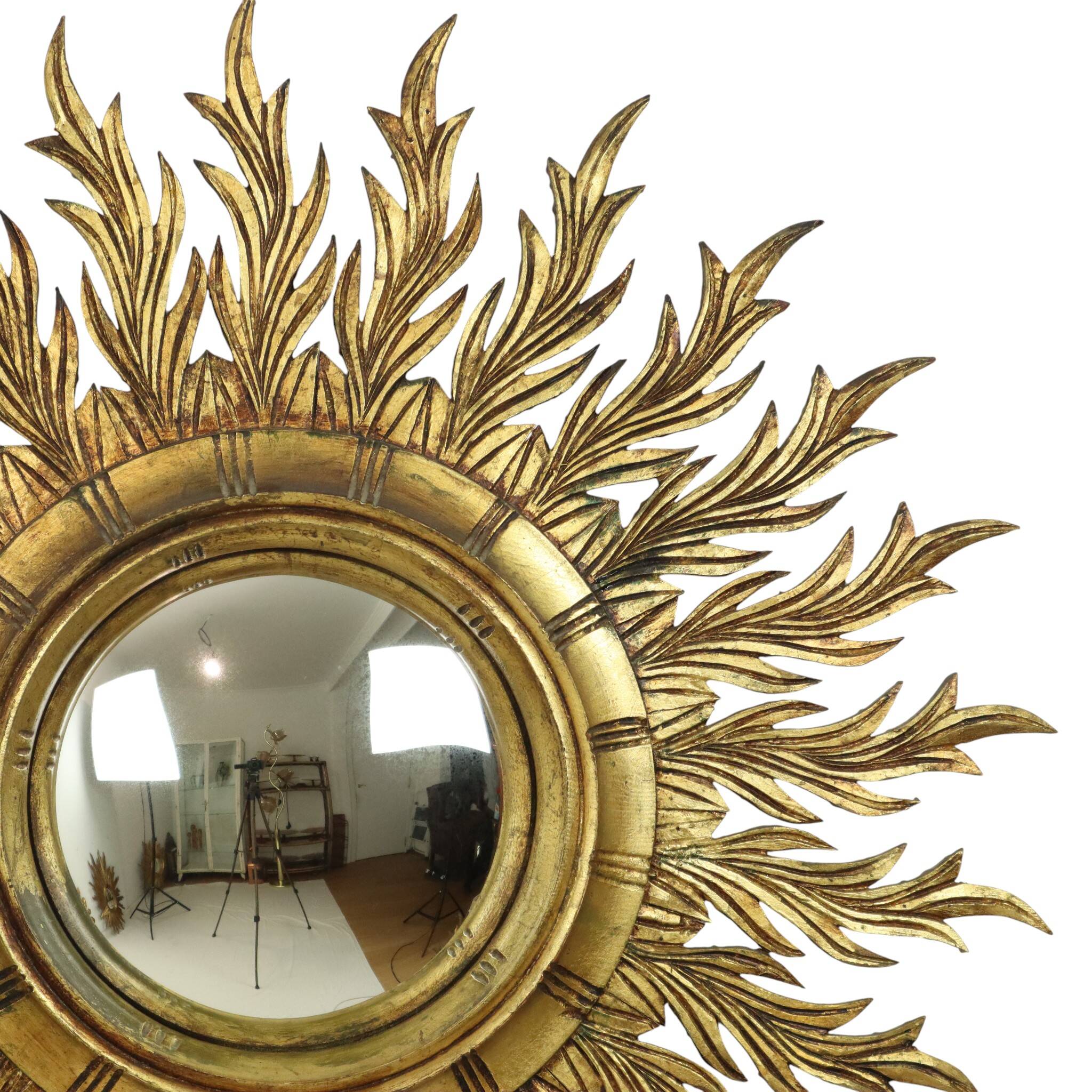 Large Rare Wooden Sun Mirror Sunburst Gold Leaf XL 86cm