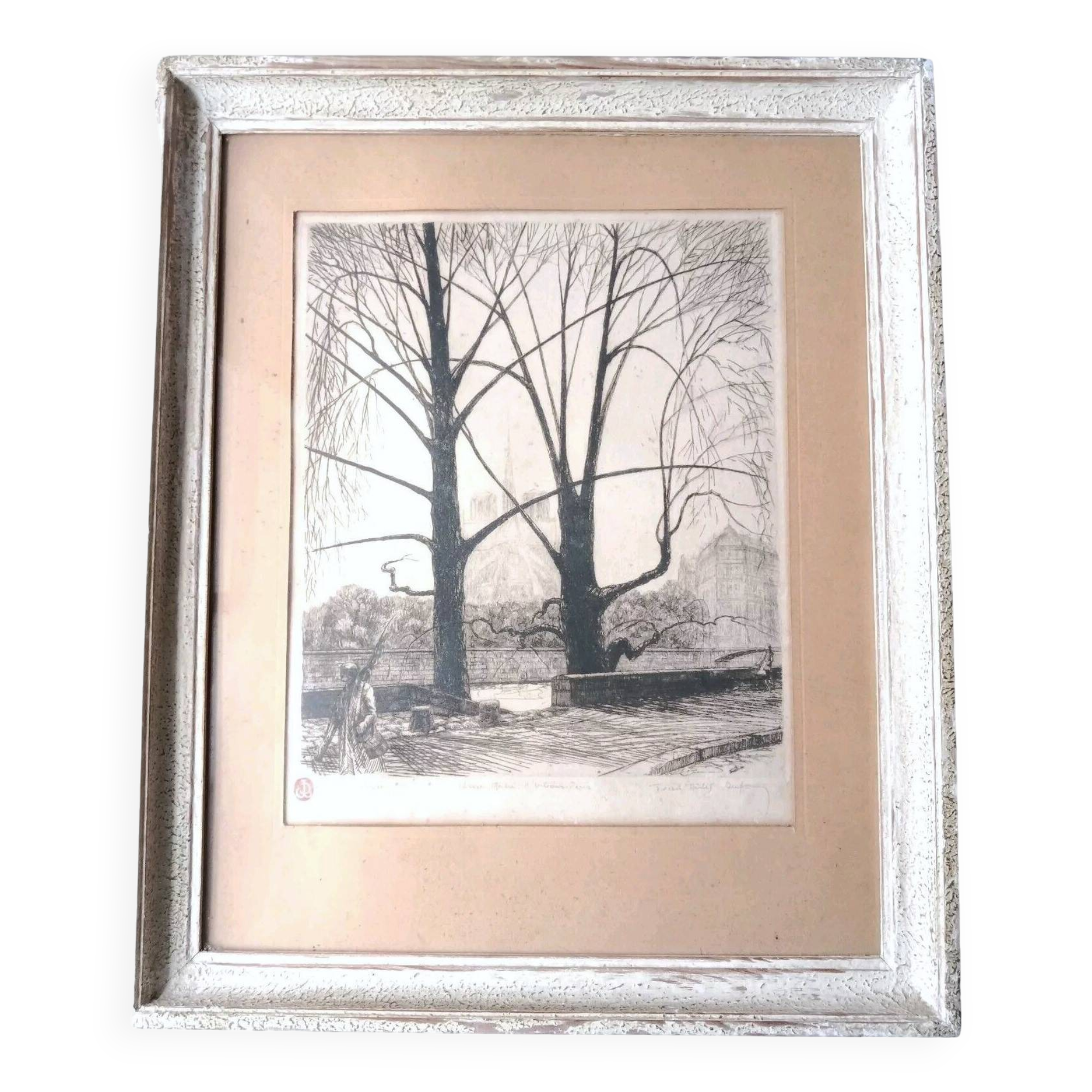 Paris Quai d'Orléans Etching Signed Jean Jules Dufour 1889 1973