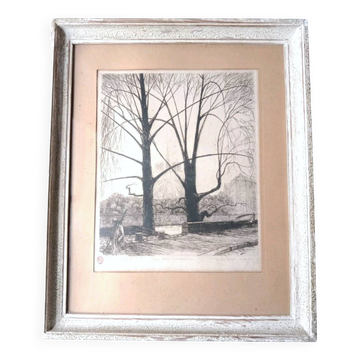 Paris Quai d'Orléans Etching Signed Jean Jules Dufour 1889 1973