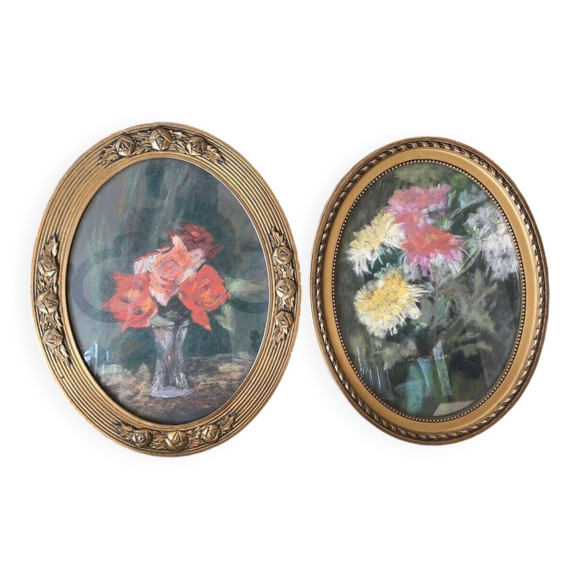 pair of framed old pastels