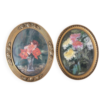pair of framed old pastels