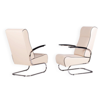 Fauteuils Bauhaus FN24 en cuir attribués à Mücke-Melder, Tchécoslovaquie, années 1930, ensemble de 2.