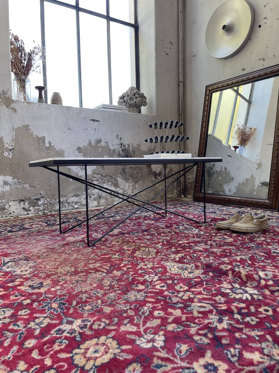 50s coffee table in metal and marble