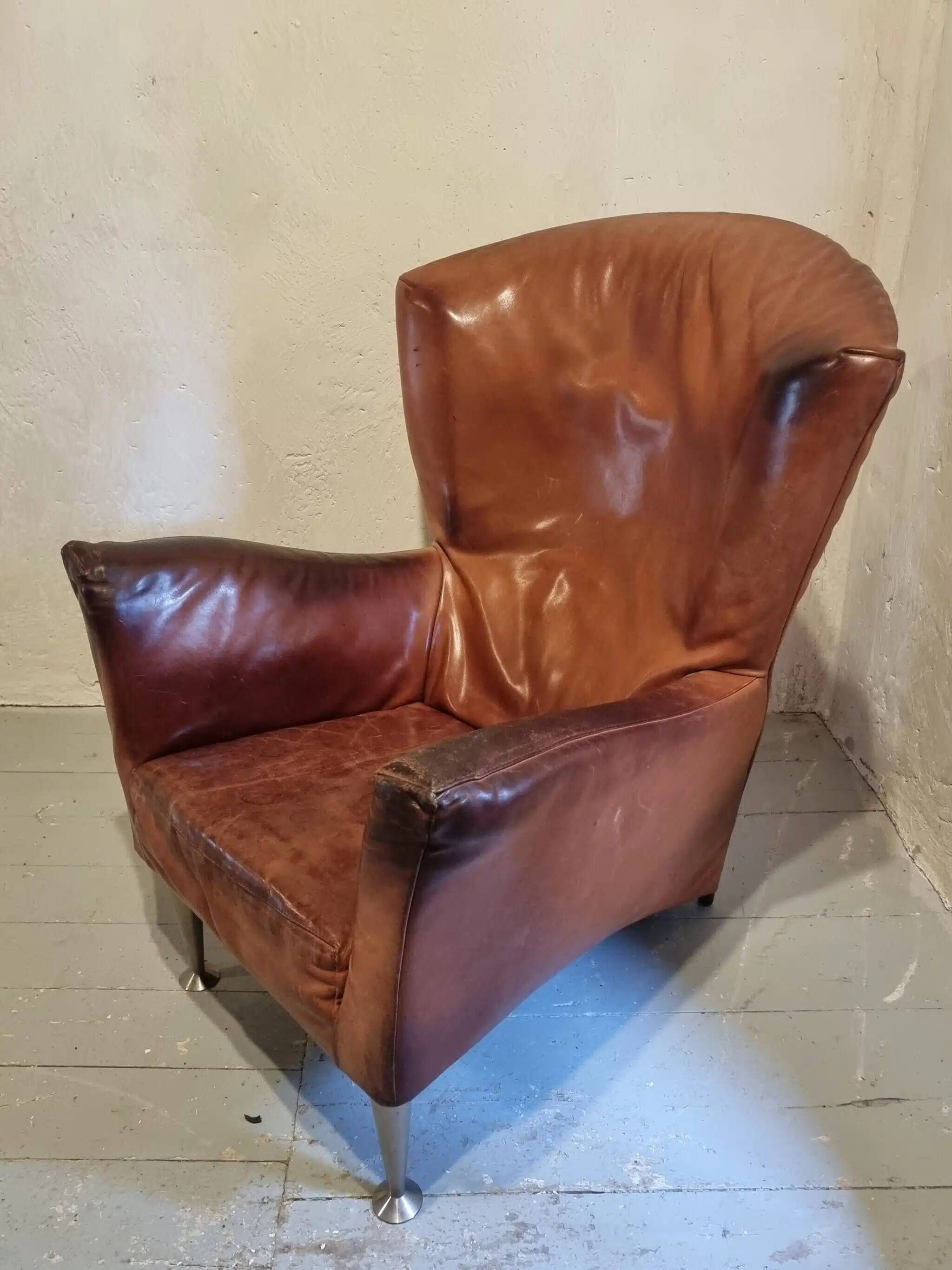 Vintage Dutch leather lounge chair, 1990s, Montis style