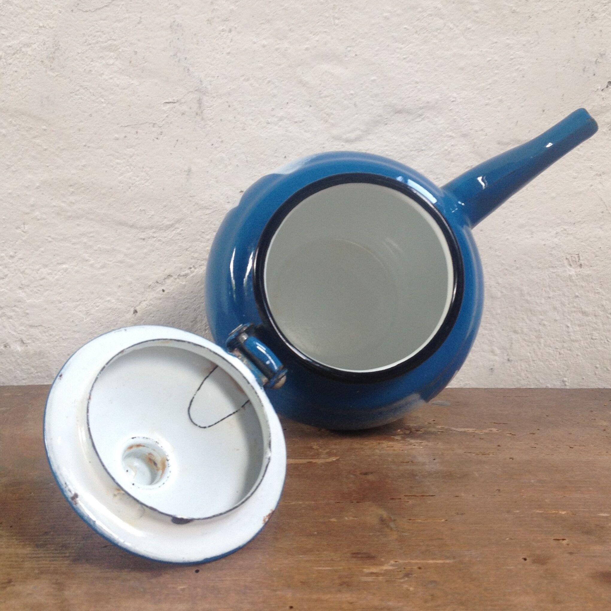 Enamelled tin teapot