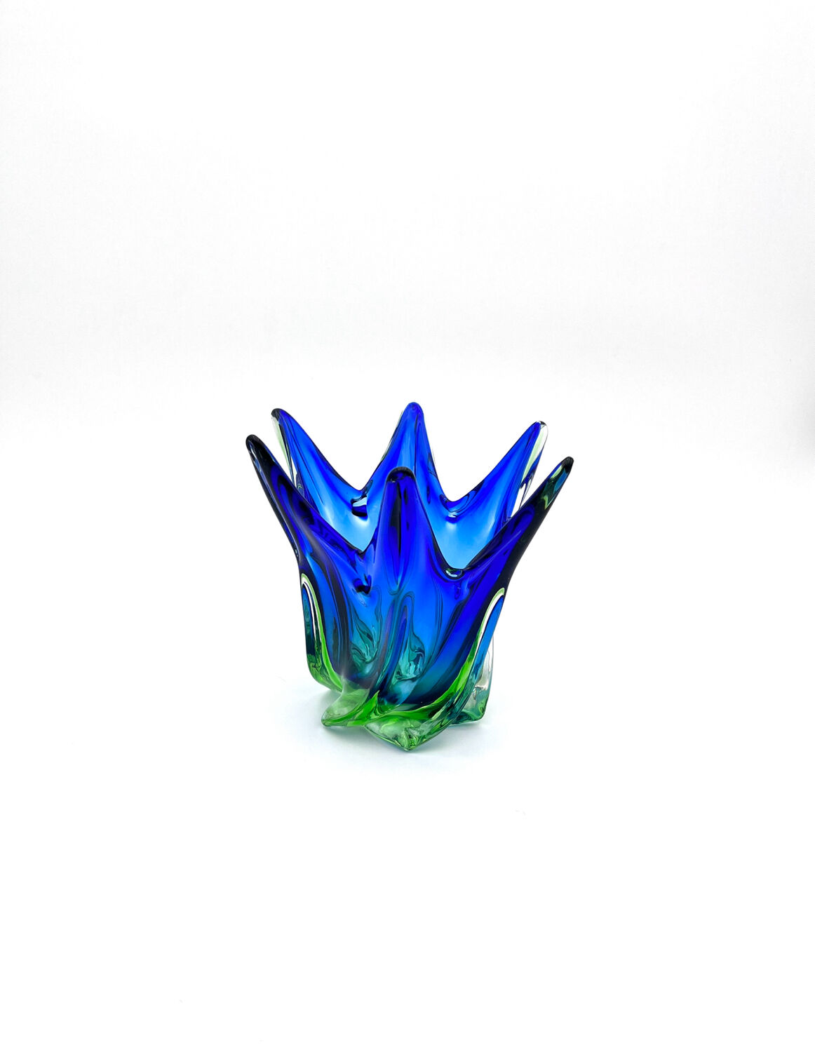 Sculptural Murano Vase – Cobalt Blue & Green - circa 1960