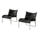 Chaises longues en cuir noir patchwork suédoises modernes du milieu du siècle d'IKEA