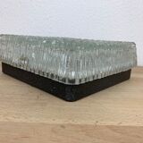Holophane square wall lamp in chiseled glass, 60s, ceiling lamp