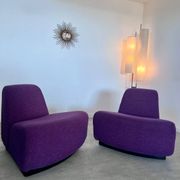Lot 2 low chairs Space Age design from the 70s purple fabric vintage armchair