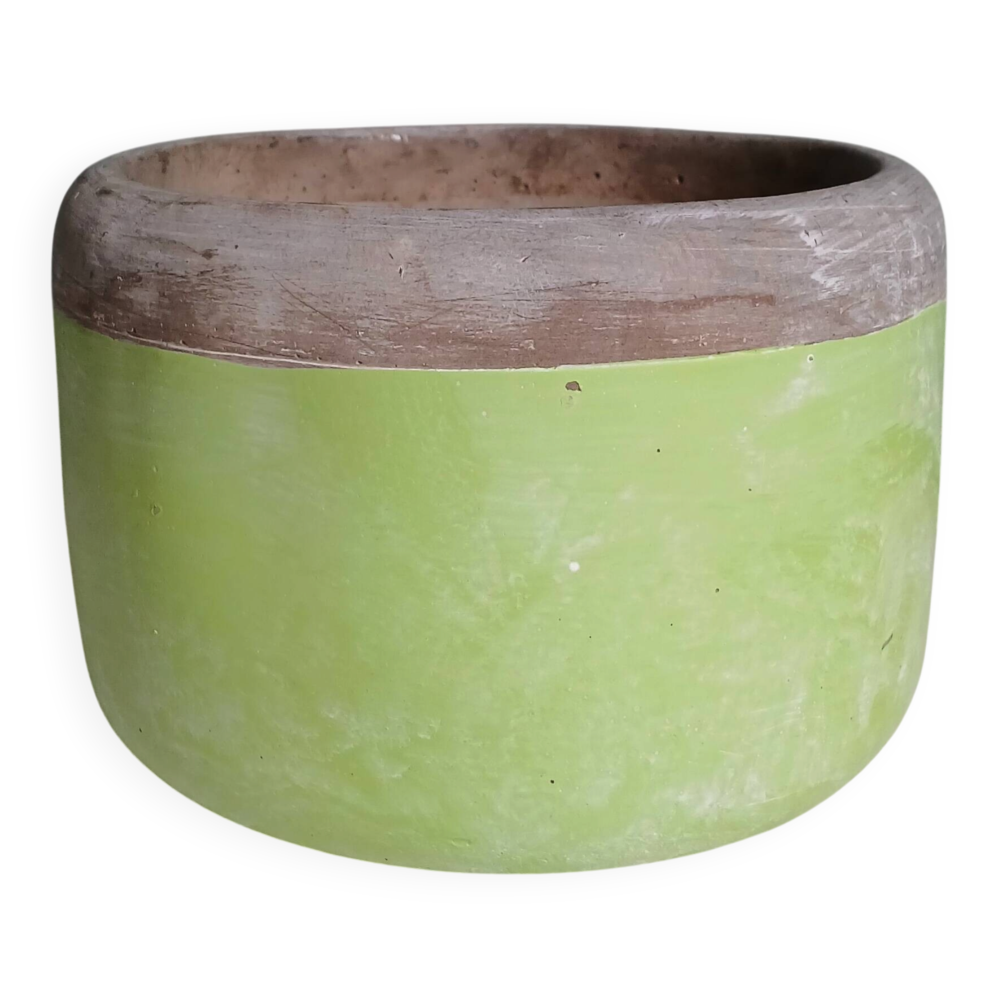 Grey and green terracotta cache-pot. Italian manufacturing.