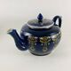 Teapot Earth to Fire Sainte-Uze Cobalt Blue Gold Relief Enamels 19th Century 80cl