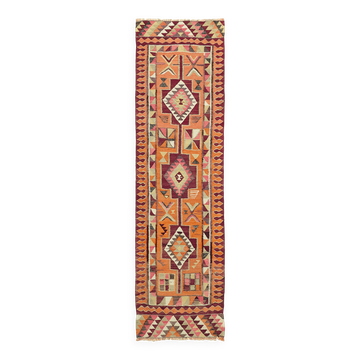 Turkish Handwoven Vintage Herki Kilim 98 cm x 320 cm